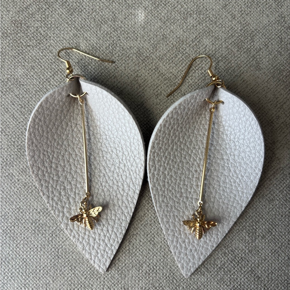 Leaf Earrings with Bee Design